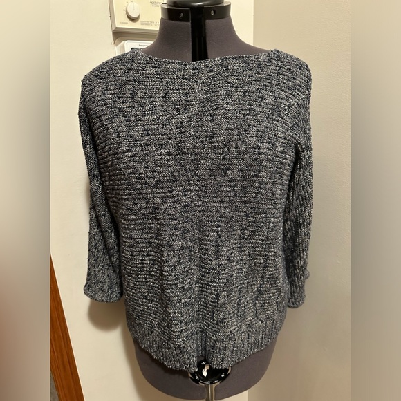 Chicos Boxy Cotton with Gold metallic Thead Loose Weave sweater 3/4 sleeve - Picture 1 of 8